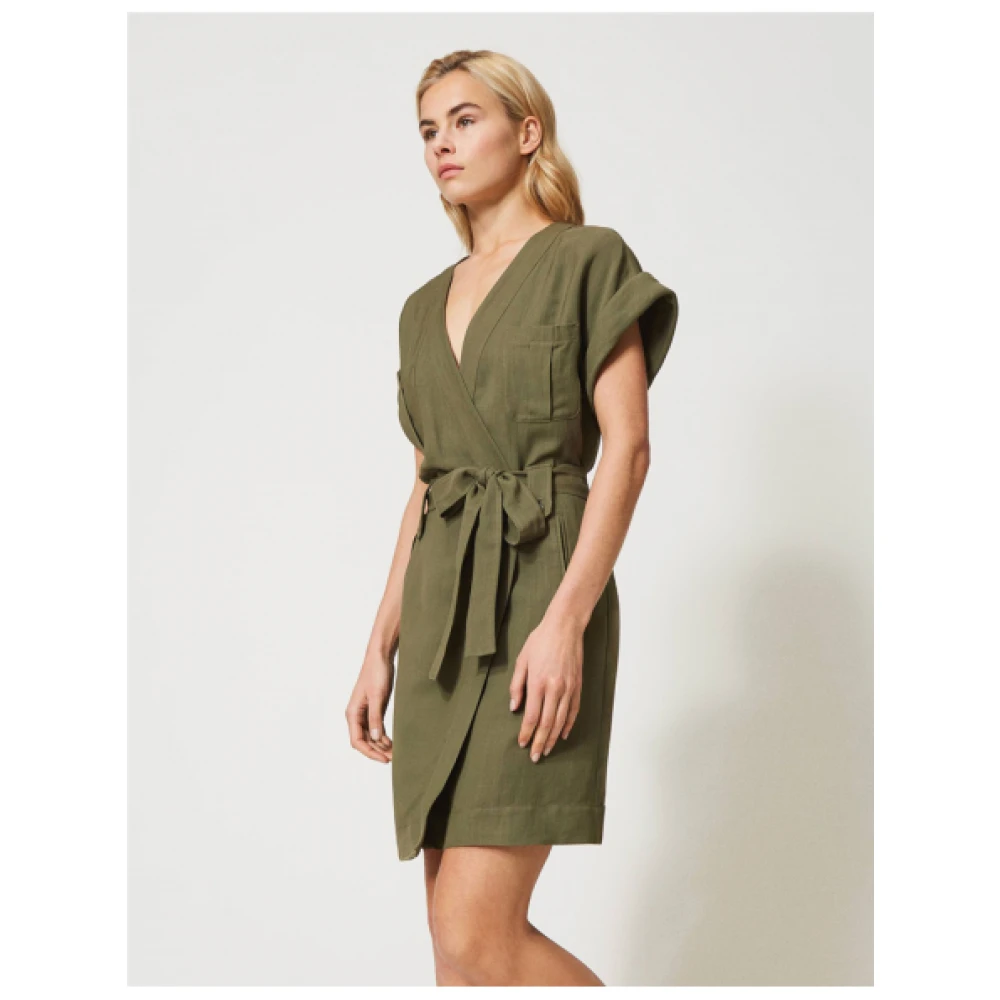 Twinset Wikkeljurk met Korte Kimono Mouwen Green Dames