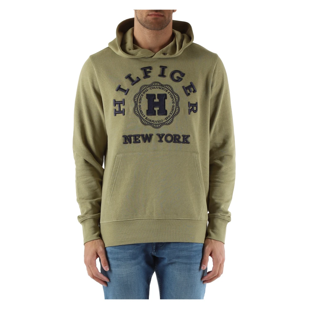 Tommy Hilfiger Katoenen en linnen hoodie met geborduurd logo Green Heren
