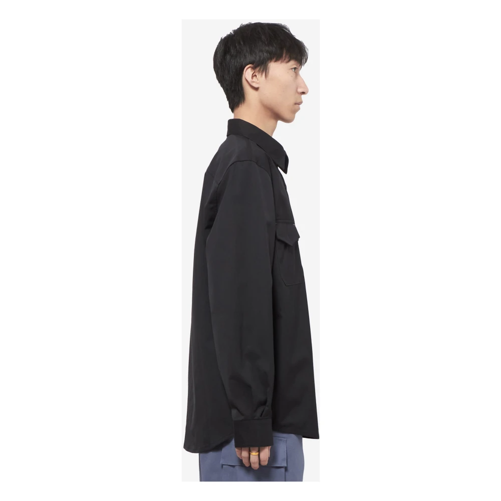 Gr10K Zwarte Polyester Shirt met Klassieke Kraag Black Heren