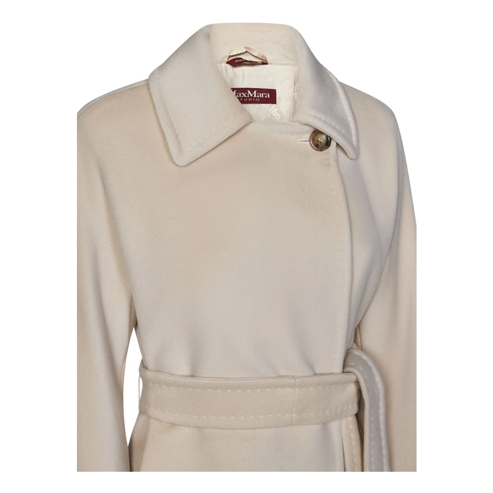 Max Mara Beige Double-Breasted Wollen Jas Beige Dames