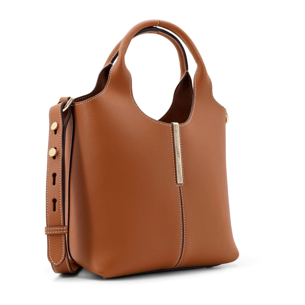 TOD'S Kalfsleren Tas met Logodetail Brown Dames
