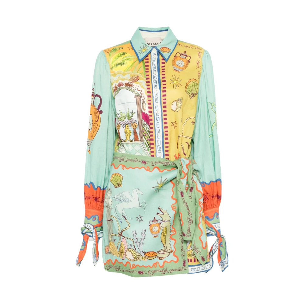 Alemais Groene Jurk met Knoopsluiting en Ceintuur Multicolor Dames