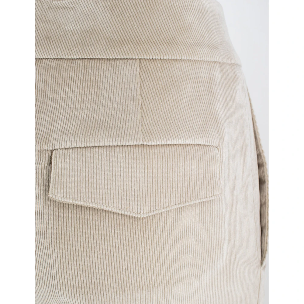 PESERICO Katoenen Corduroy Hoge Taille Broek Beige Dames