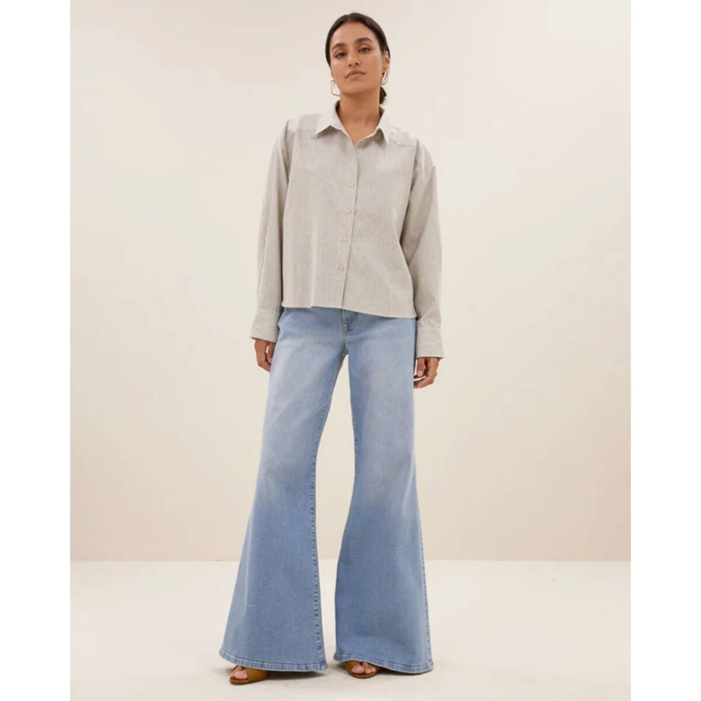 By-Bar Lurex Streep Lange Mouw Blouse Blue Dames