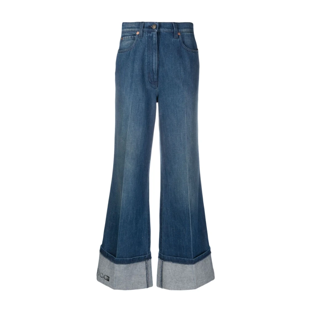 Gucci Blauwe High-Rise Wide-Leg Jeans Blue Dames