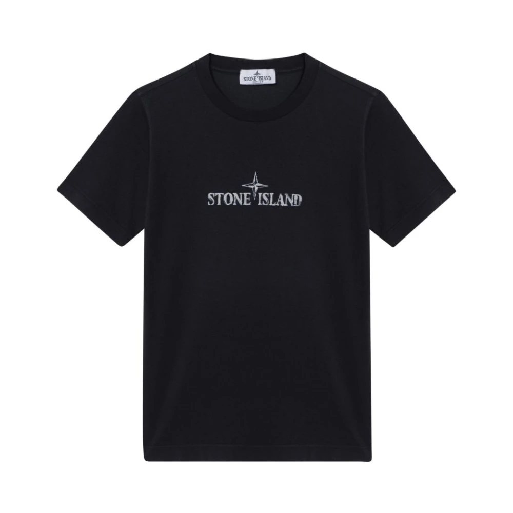 Stone Island Black Kids Short Sleeve T-Shirts, Male, 12 Y, Short-Sleeve T-Shirt With Compass Patch