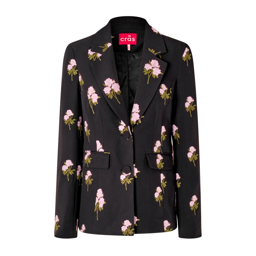 Cras Bloemen Geborduurde Klassieke Blazer Black Dames