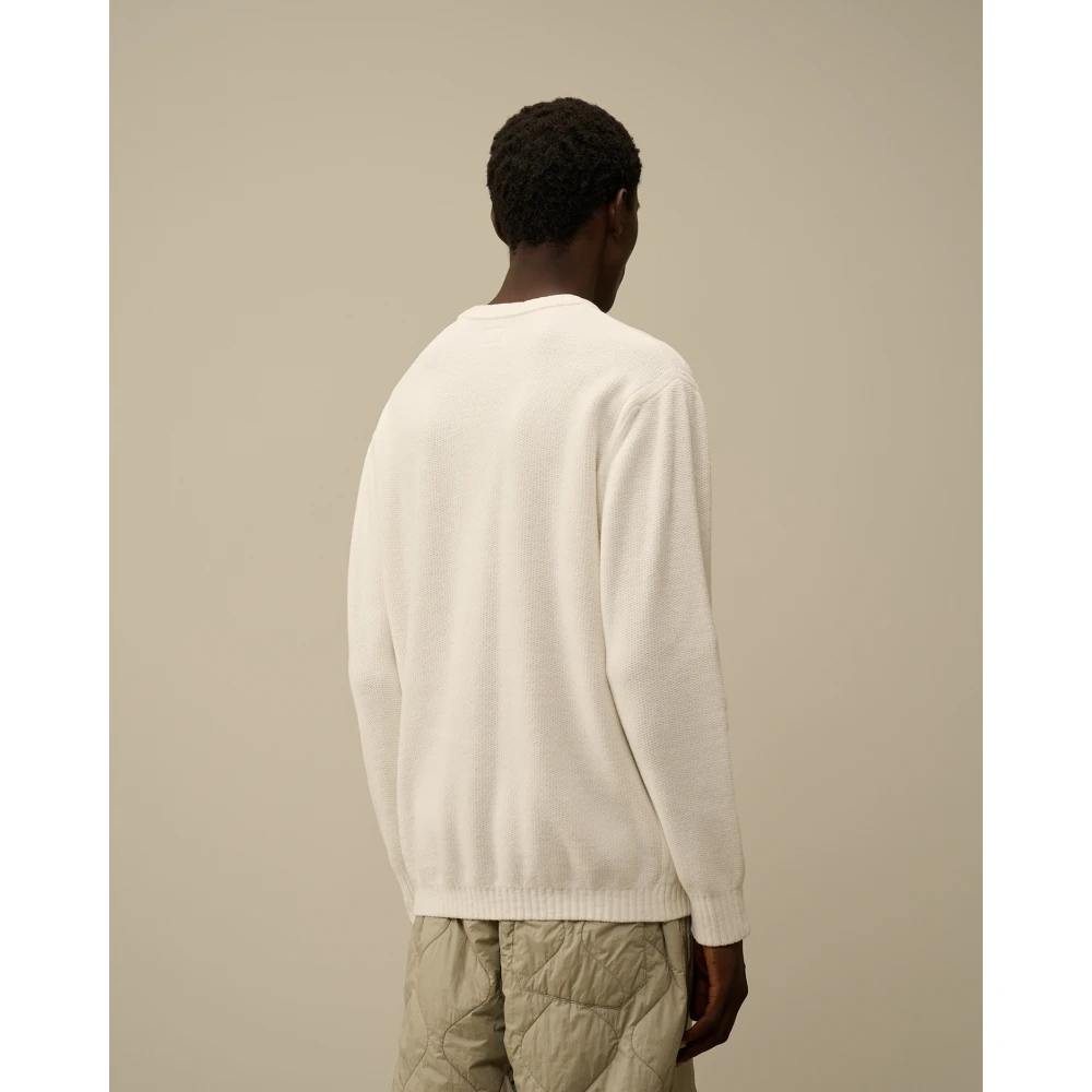 C.P. Company Witte Katoenen Chenille Crewneck Sweater White Heren