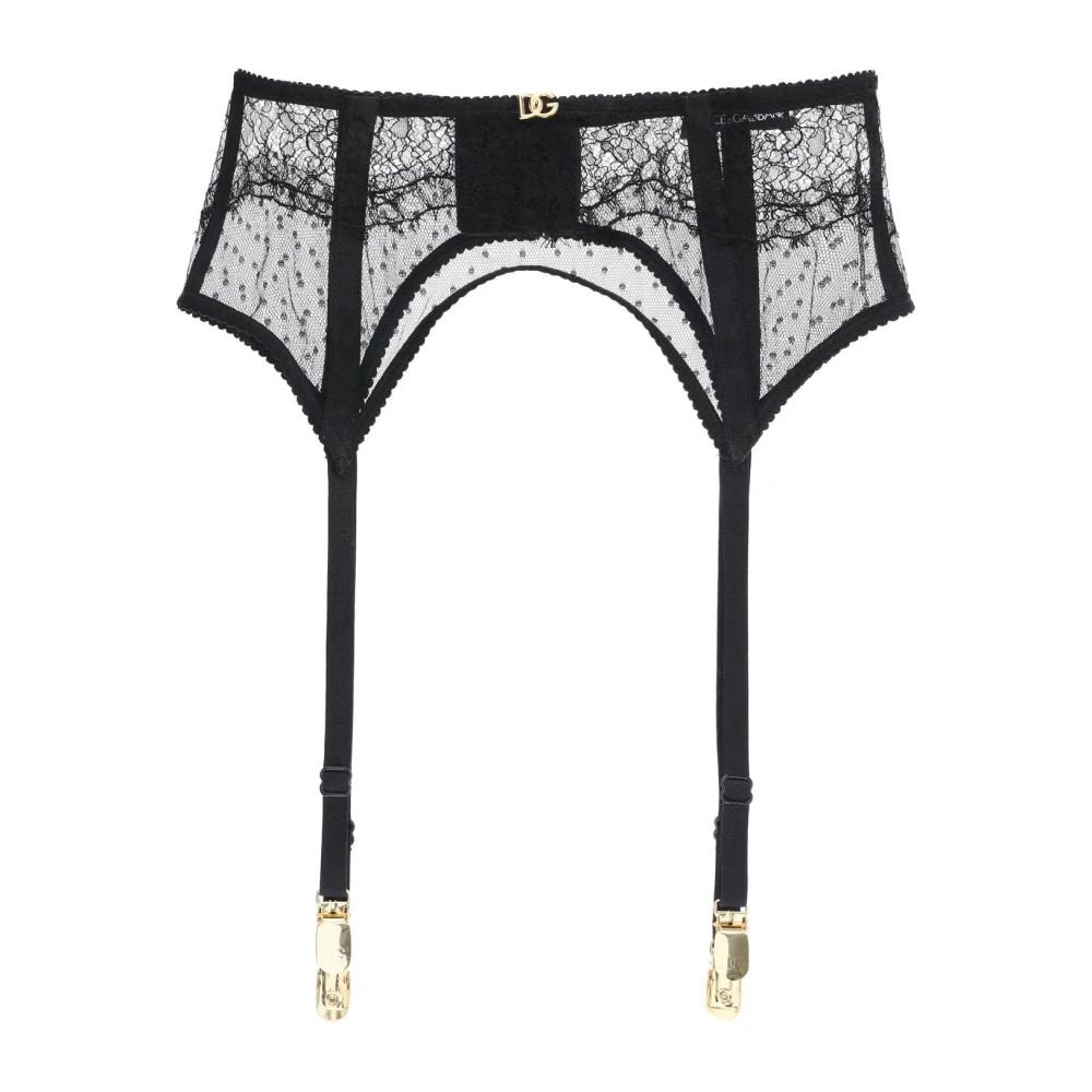 Dolce & Gabbana Kanten Jarretel met Logo Black Dames