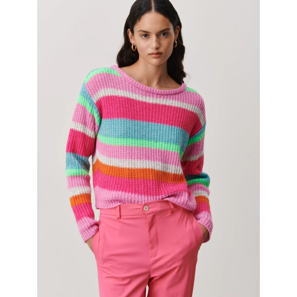 Jane Lushka Kleurrijke Stripe PU Pullover Multicolor Dames