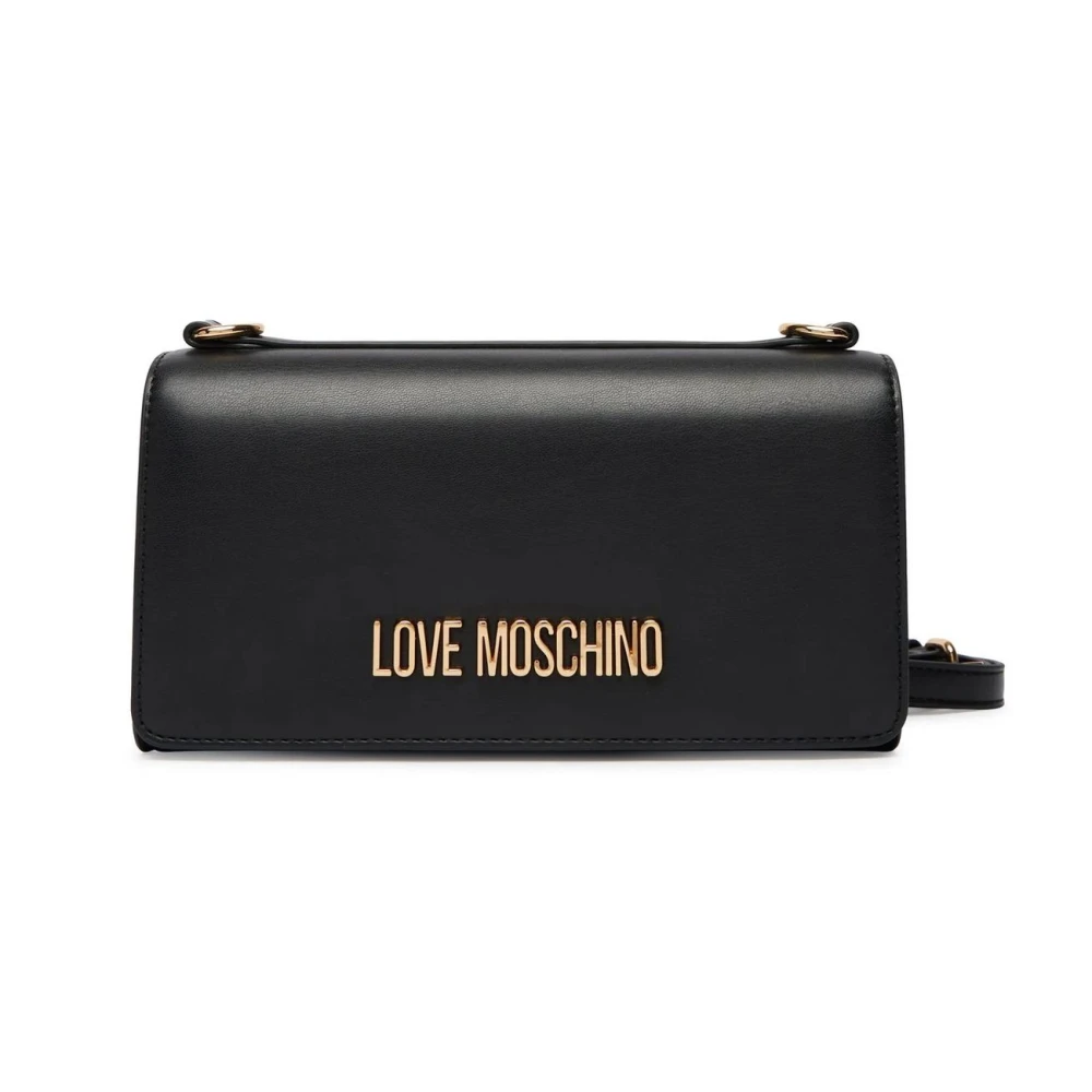 Love Moschino Svart Axelremsväska Med Dragkedja Och Synlig Logotyp