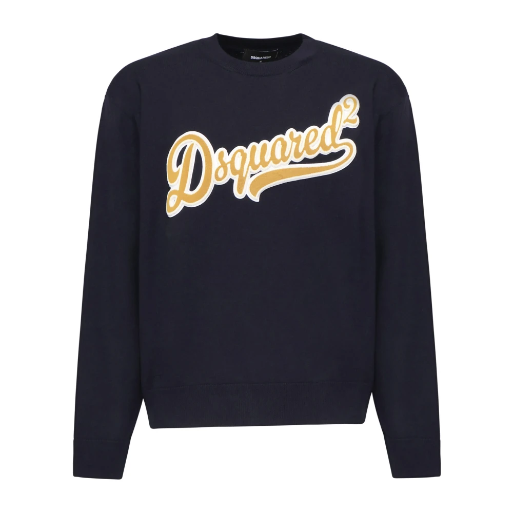 Dsquared2 Men's Blue Pullover Jumpers - Round-Neck Knitwear - 2XL - Knitwear