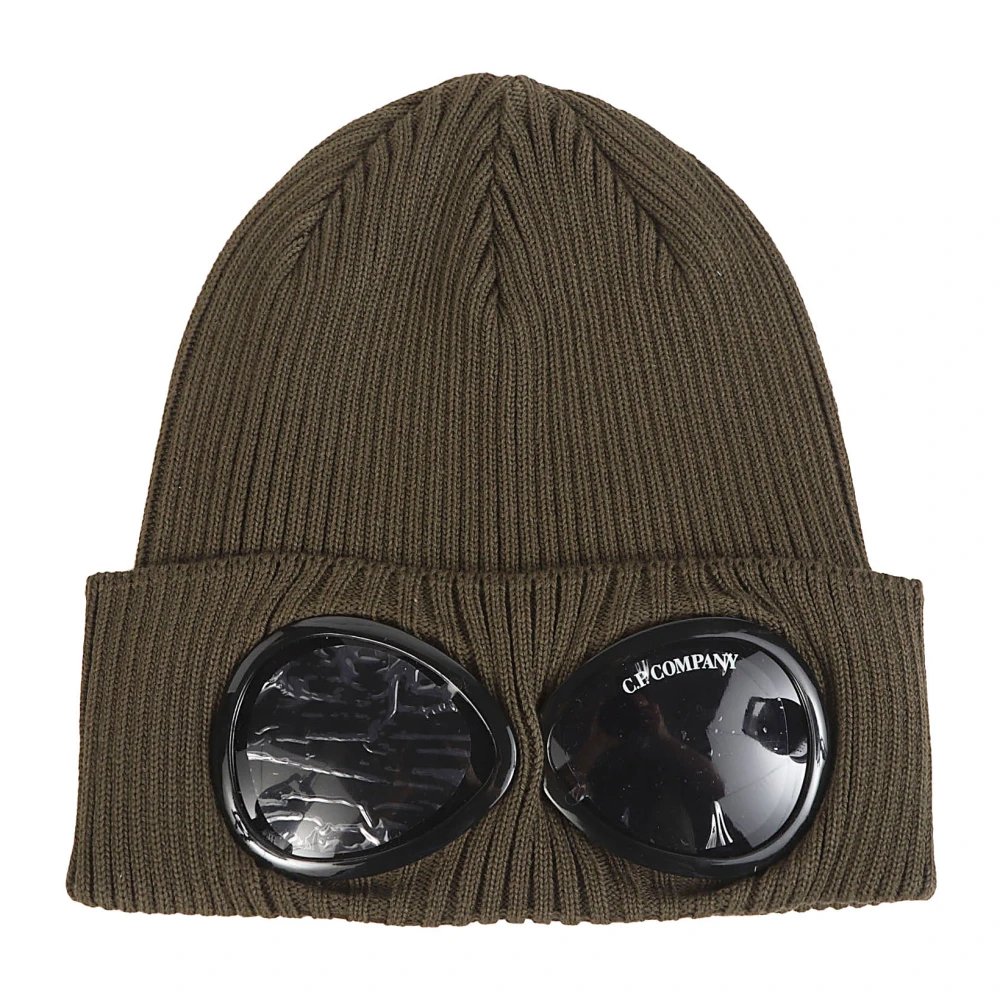 C.p. Company Men's Green Accessories, One Size, Cotton Goggle Beanie