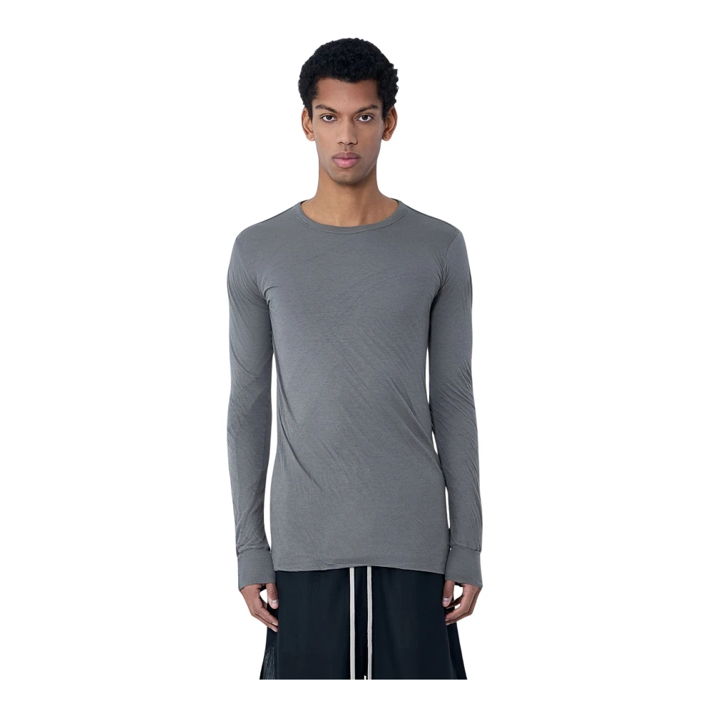 Rick Owens Men's Gray Long Sleeve T-Shirts, M, Crewneck Long Sleeve T-Shirt