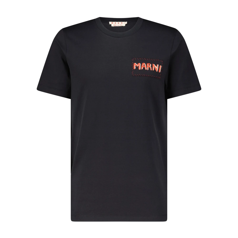 Marni Biologisch Katoen Zwarte T-shirt met Patch Black Heren