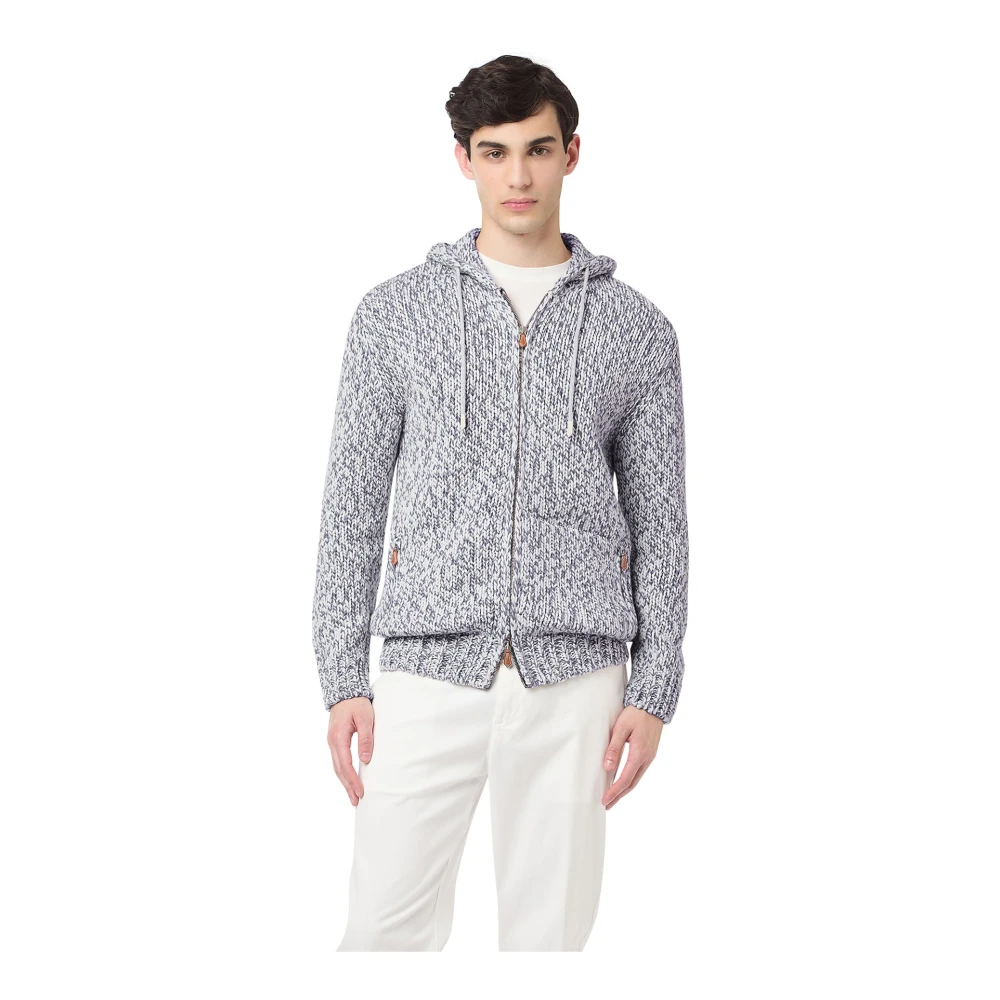 Eleventy Herren Blue,Purple Maglia Full Zip Cappuccio,Cashmere Kapuzenpullover Mit Durchgehendem Reißverschluss
