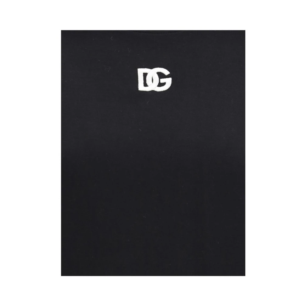 Dolce & Gabbana Logo T-shirt met geribbelde ronde hals Black Dames