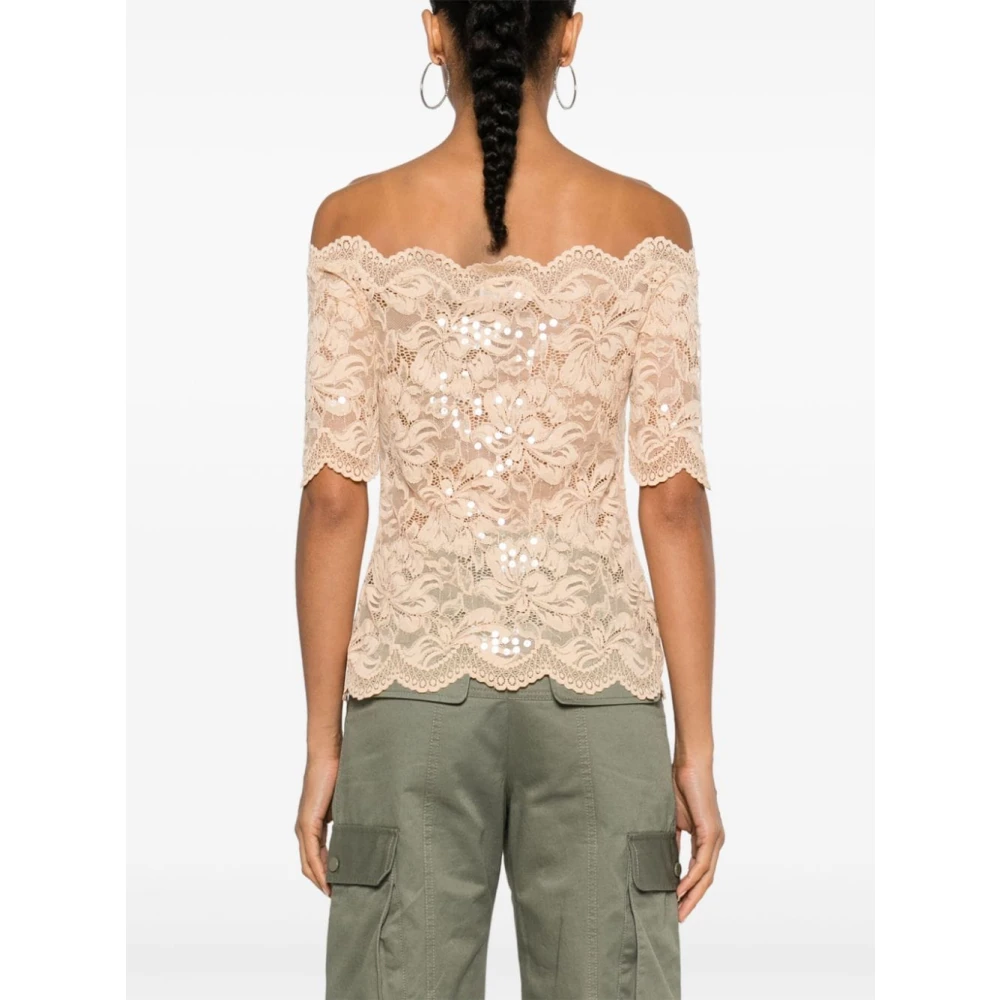 Paco Rabanne Pailletten Top met Wijde Hals Beige Dames