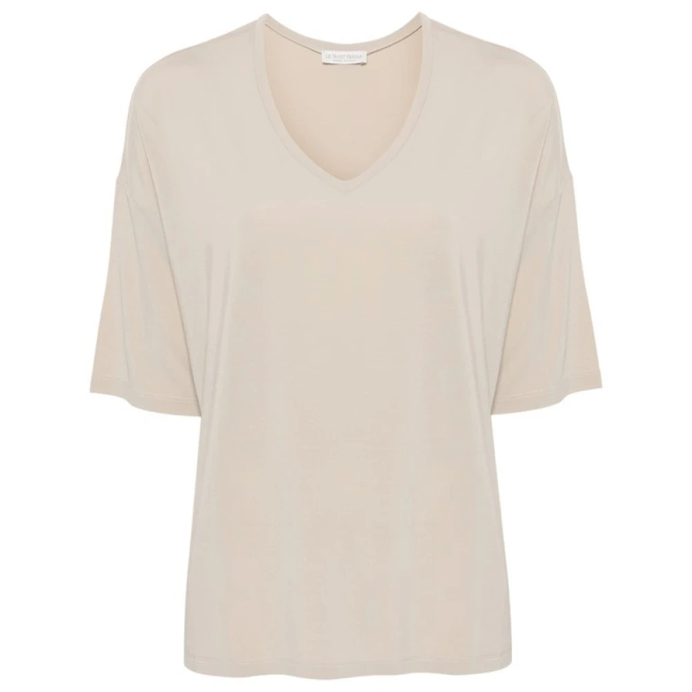 Beige V-hals T-skjorte med dropped shoulders