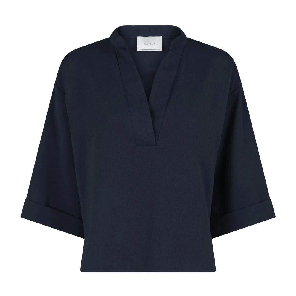 NEO NOIR Crepe Blouse met Wijde Boxmouwen Blue Dames