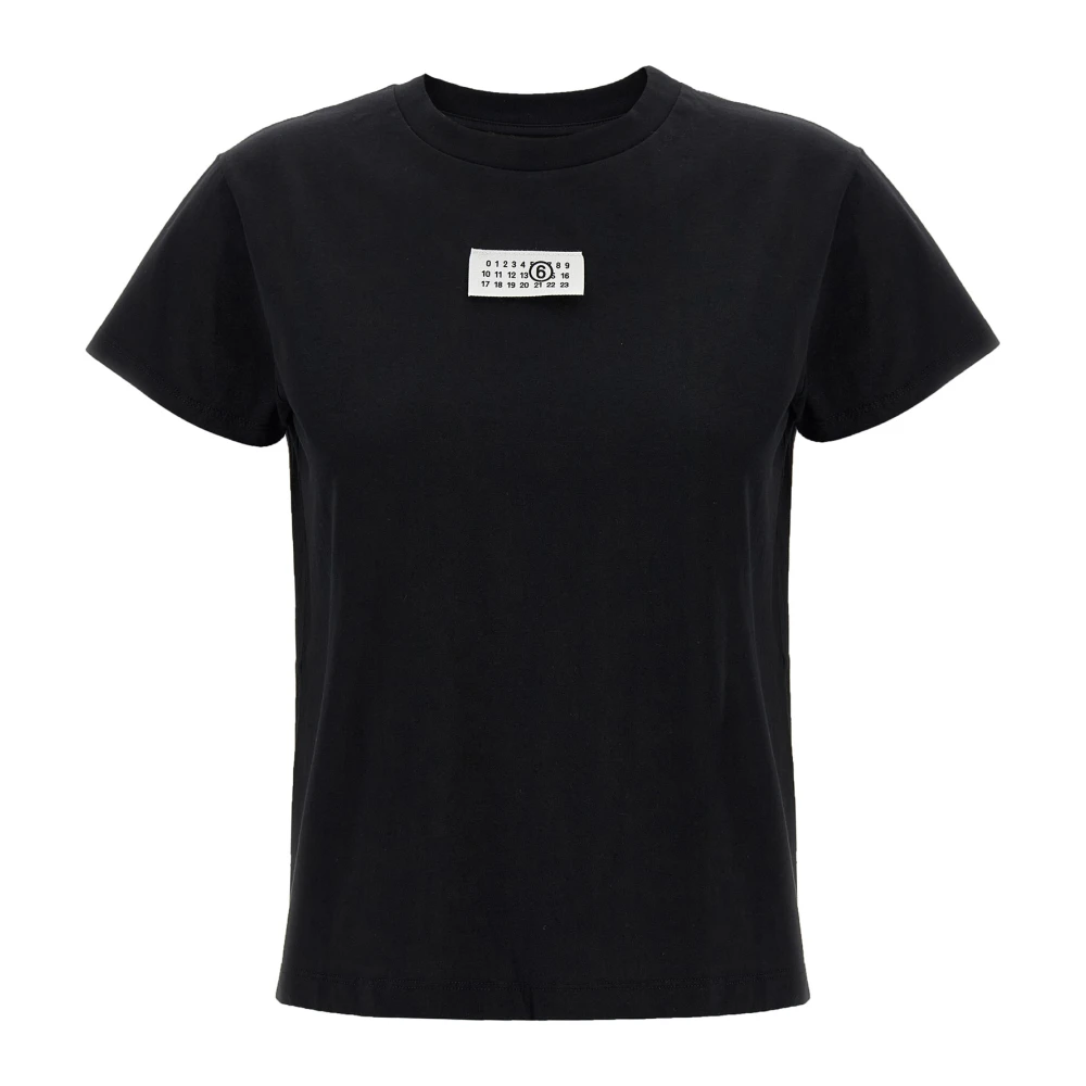 Mm6 Maison Margiela Women's Black T-Shirts, Xl, Cotton Jersey Crew Neck T-Shirt