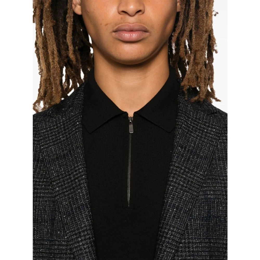 Malo Zwart Wol Polo Shirt Fijne Gebreide Black Heren