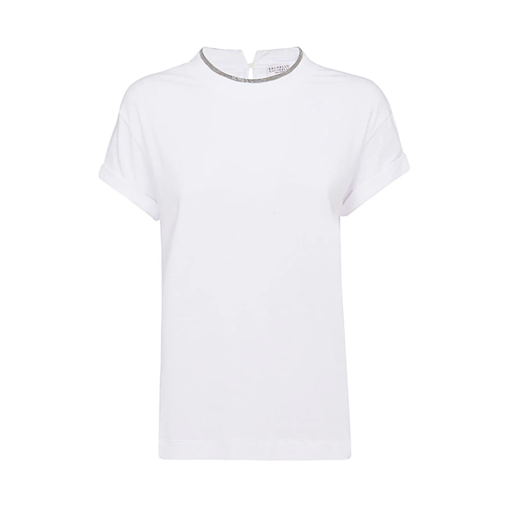 BRUNELLO CUCINELLI Contrast-Trim T-Shirt White Dames
