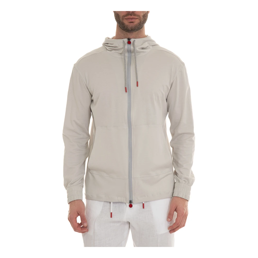 Kiton Hoodie met rits van katoen Beige Heren