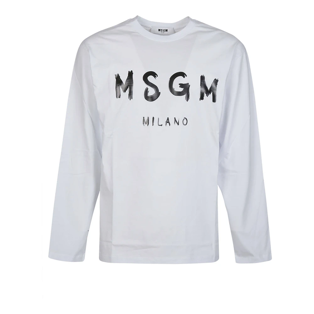 Msgm Lange Mouw Logo Print T-Shirt White Heren