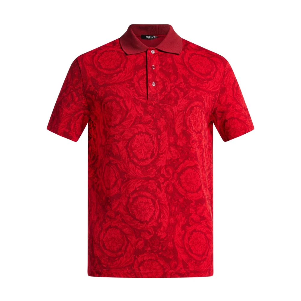 Versace Barocco Print Polo Shirt Rood Katoen Red Heren