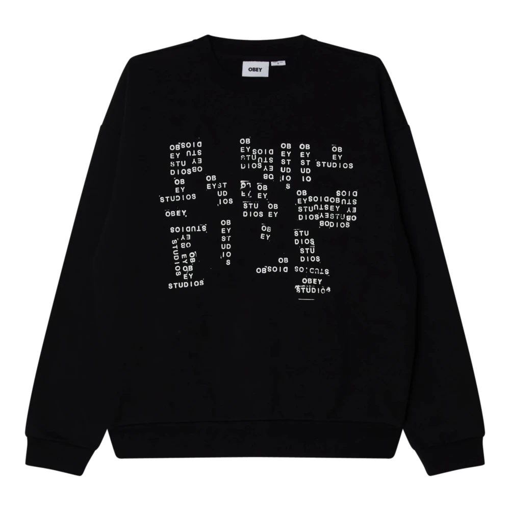Obey Men's Black Sweatshirts, L, Stamped Heavy Crew Fleece Sweatshirt