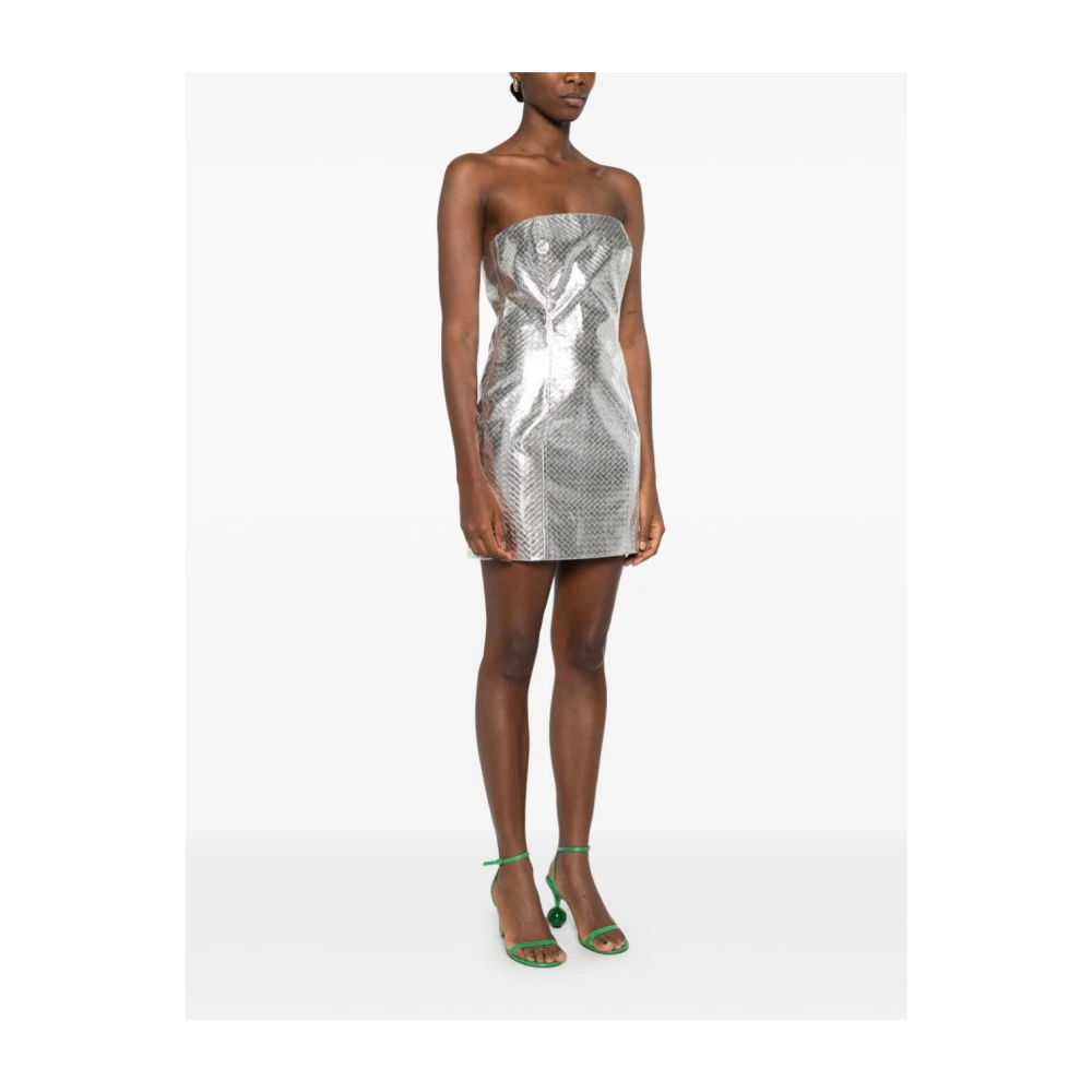 Rotate Birger Christensen Metallic Gevlochten Strapless Mini Jurk Gray Dames