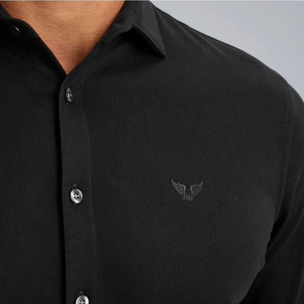 PME Legend Satin Jersey Overhemd met Kent Kraag Black Heren