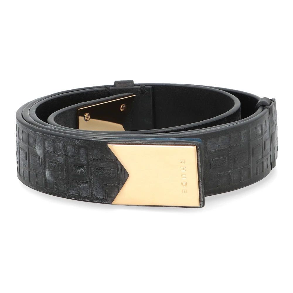 Rhude Leren Riem met Goudkleurige Metalen Gesp Black Heren