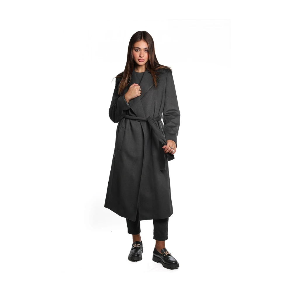 Jijil Zwarte wollen jas met logodetail Black Dames