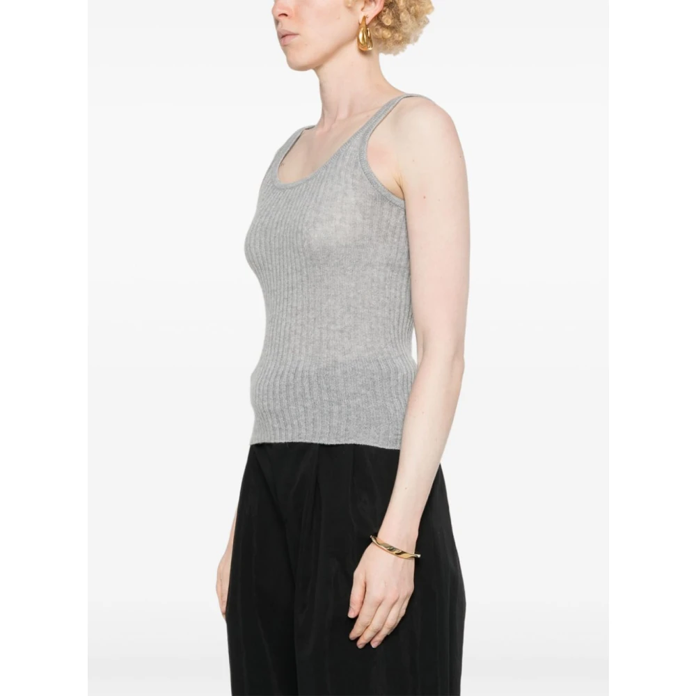 Ermanno Scervino Cashmere Ribbed U-Neck T-Shirt Grigio Gray Dames