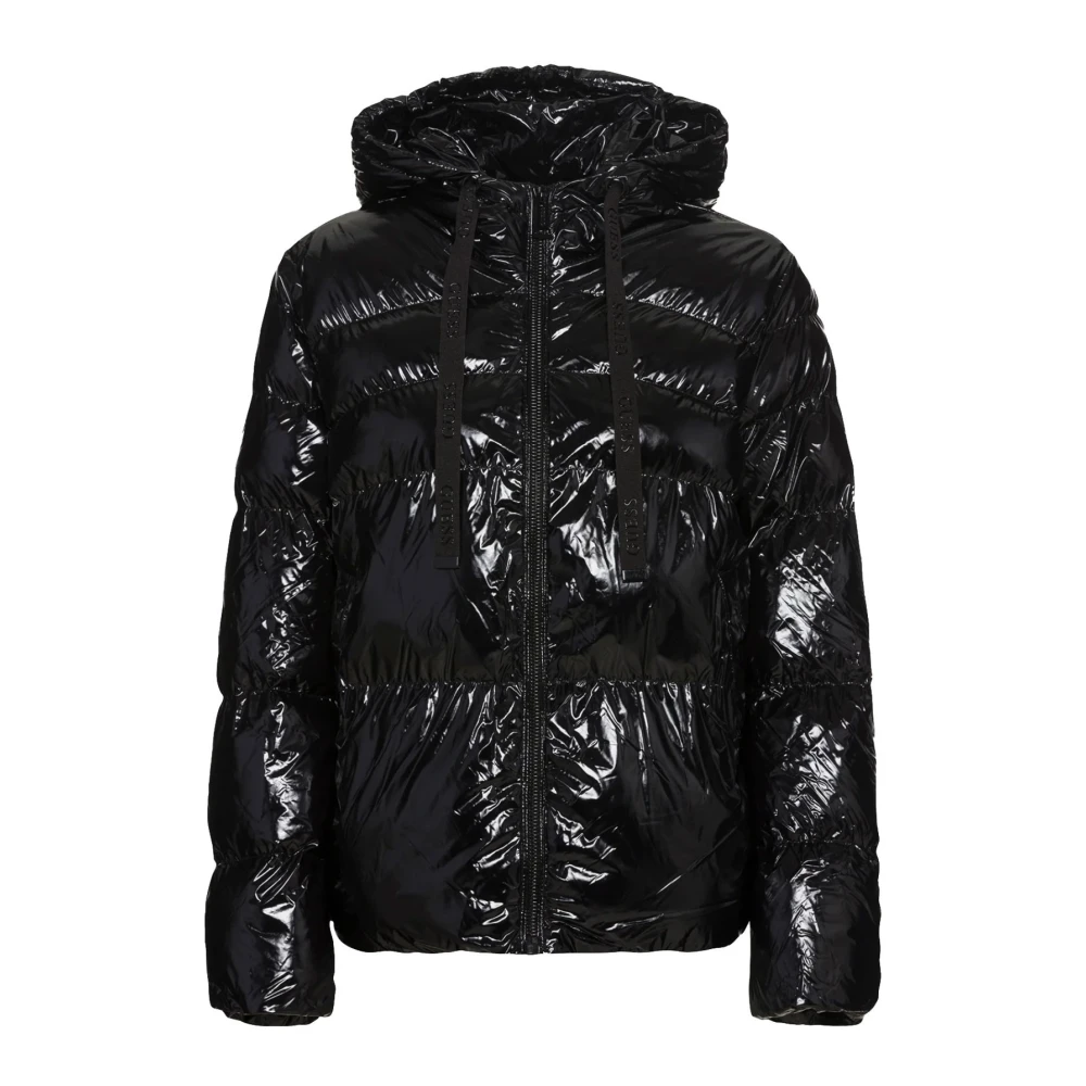 Guess Vinyl Look Puffer Jacket Black, Dam