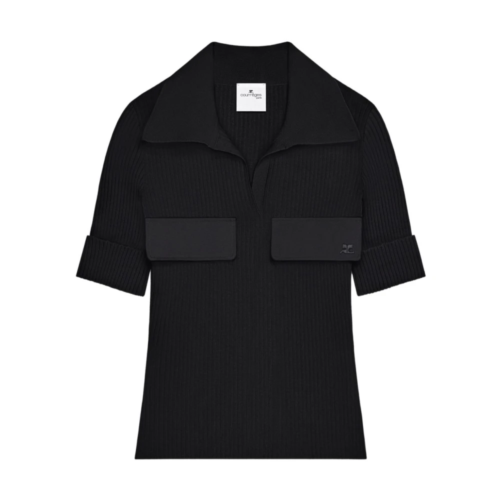 Courrèges Women's Black Polo Shirts, M, Ribbed Polo