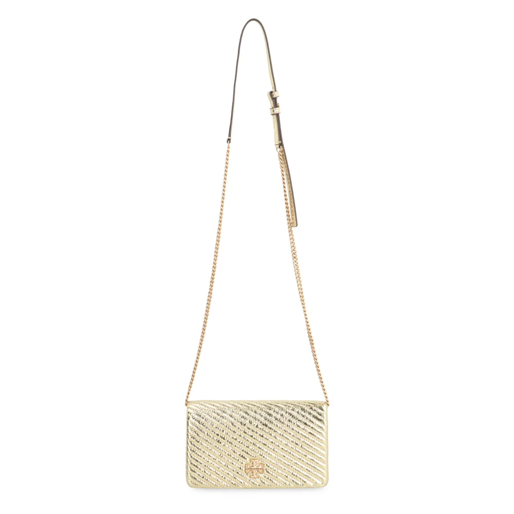 TORY BURCH Metallic Leren Portemonnee met Kettingriem Yellow Dames