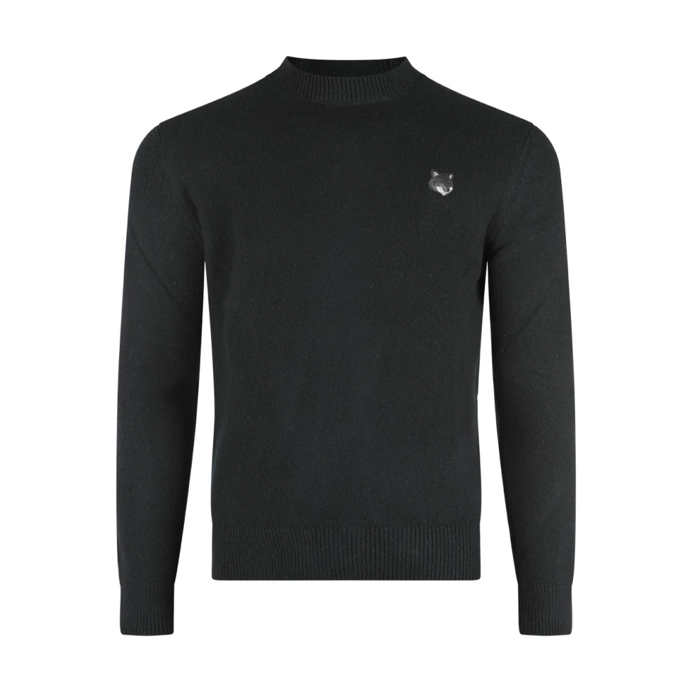 Maison Kitsuné Zwarte Wollen Gebreide Trui Logo Black Heren