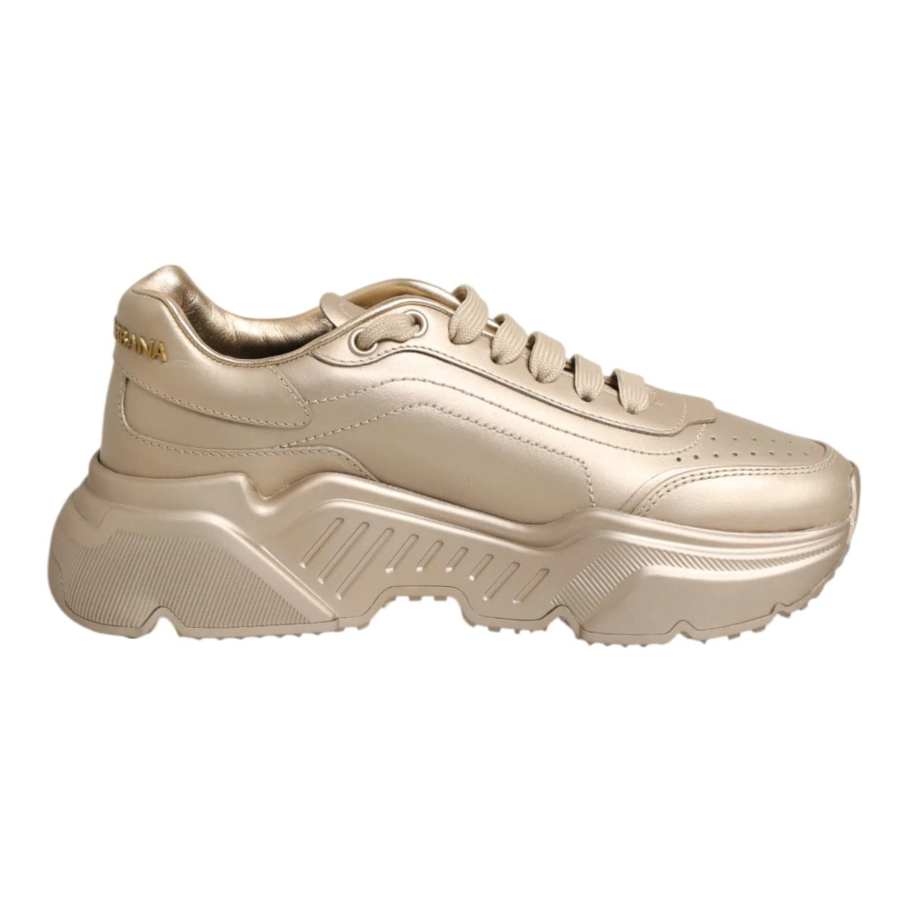 Dolce & Gabbana Women's Yellow Sneakers, 8 Uk, Gold Leather Daymaster Sneaker Shoes