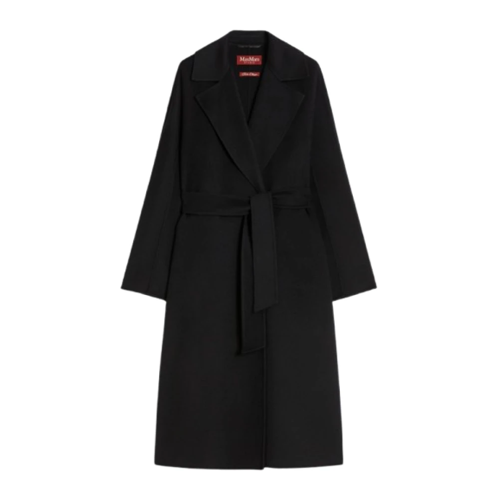 Max Mara Studio Zwarte Wol Kasjmier Zijde Midi Jas Black Dames