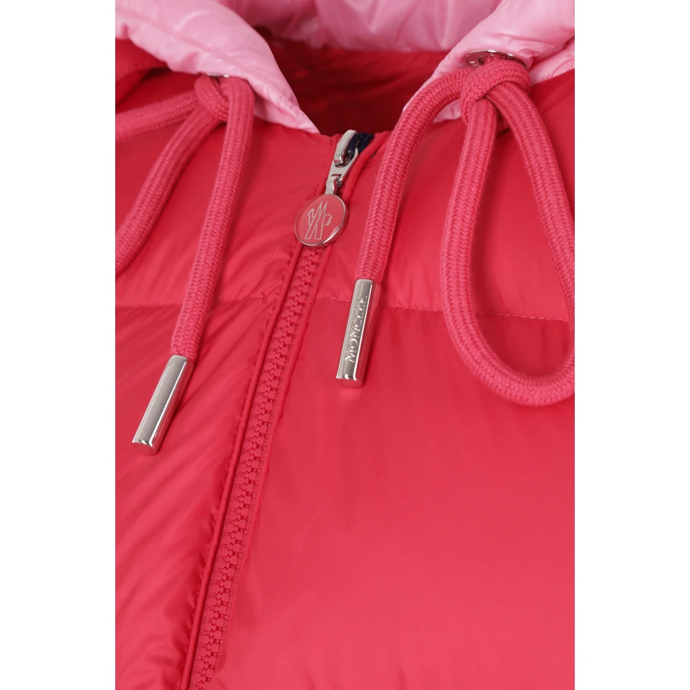 Moncler Rode gewatteerde nylon jas met afneembare capuchon Pink Dames