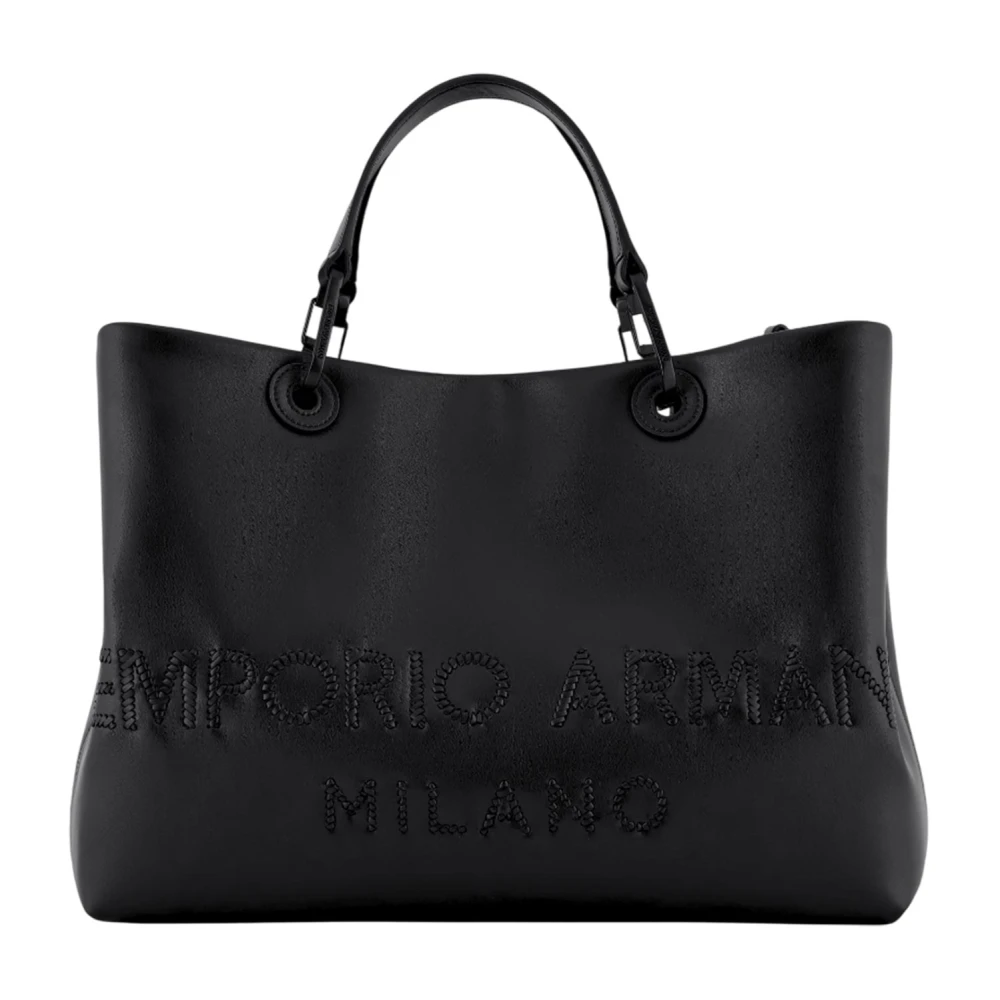 Emporio Ar i Zwarte gladde leren geweven logohandtas Black