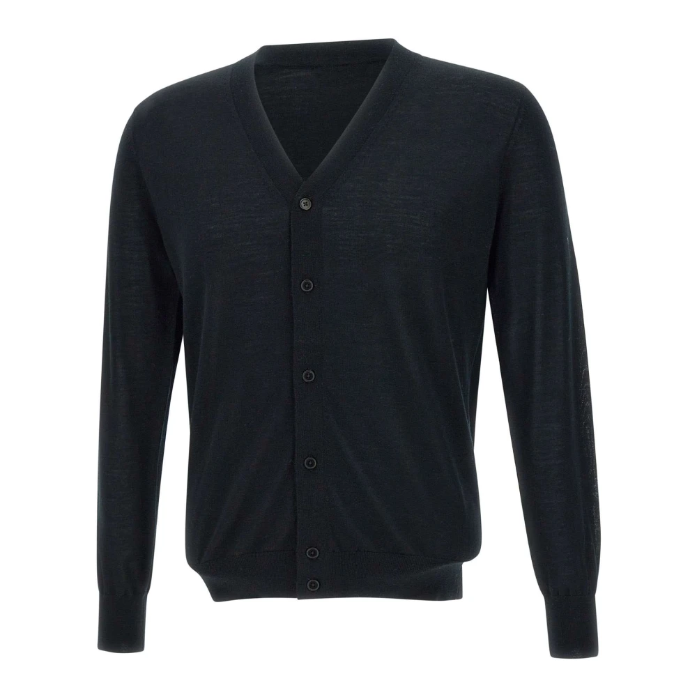 Kangra Men's Black Wool Shaved Cardigan - Cardigans - 2XL - Knitwear