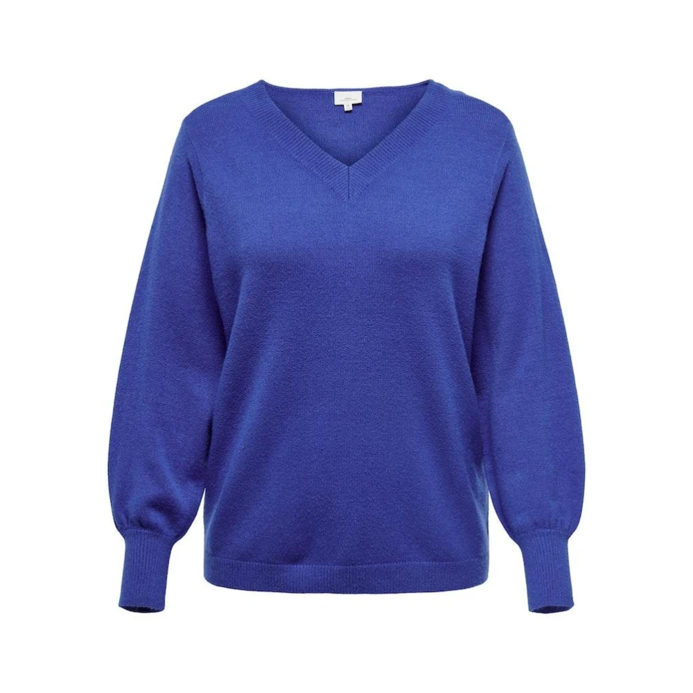 Only Carmakoma Omkeerbare V-Hals Trui in Surf the Web Blauw Blue Dames