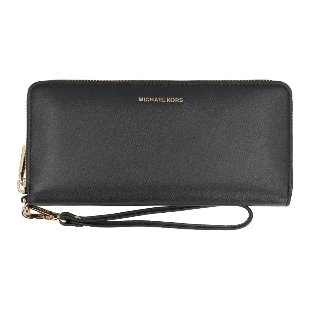 Michael Kors Gestructureerde Lederen Continental Portemonnee met Rits Black Dames