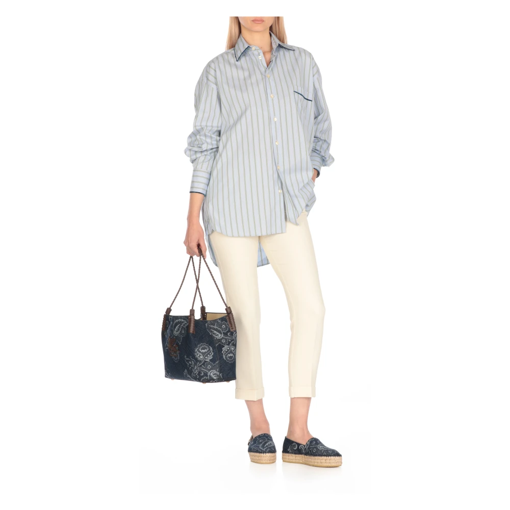 ETRO Lichtblauw Gestreept Katoenen Overhemd Blue Dames