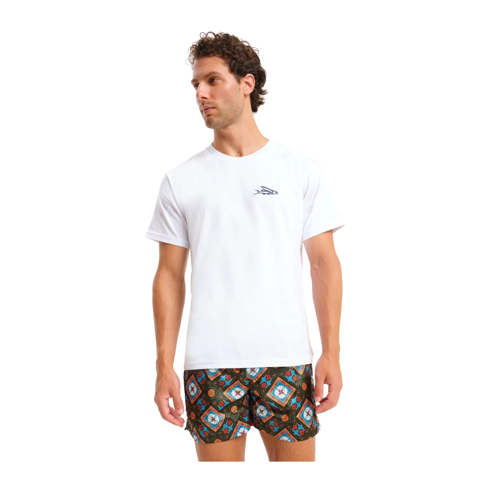 Peninsula Italiaans Geborduurde Strand Wit Katoenen T-Shirt White Heren