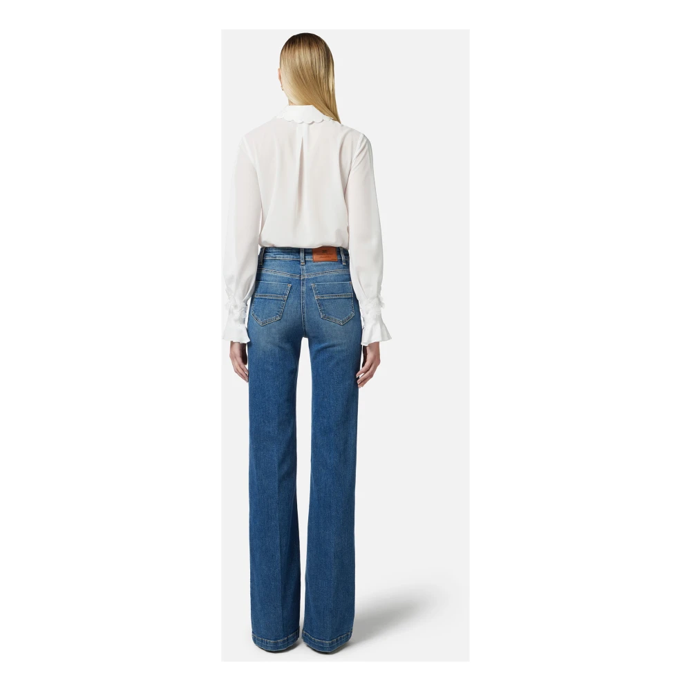 Elisabetta Franchi Wijde denim broek met matrozenknopen Blue Dames